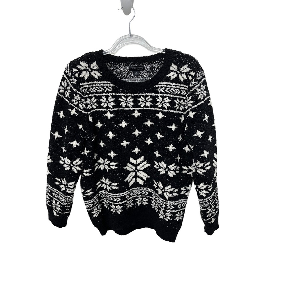 Barefoot Dreams CozyChic Sweater Womens XL Black Snowflake Fair Isle Pullover